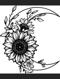 the sunflowers are drawn in black and white on a paper with an arrow