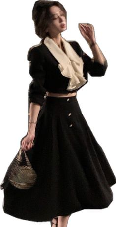 Long Sleeve Skirt Suit For Fall Parties, Chic Long Sleeve Skirt Suit For Fall, Winter Black Fitted Skirt Suit, Fitted Black Skirt Suit For Winter, Chic Fall Skirt Suit With Buttons, Black Long Sleeve Skirt Suit For Office, Fall Party Skirt Suit, Black Long Sleeve Skirt Suit For Evening, Fall Skirt Suit With Buttons