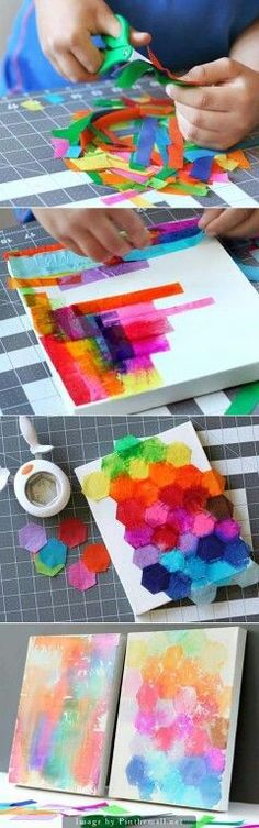 someone is making art with colored paper and scissors