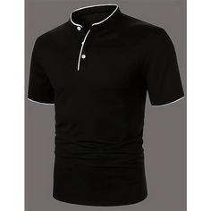 Season:Summer; Fabric:Cotton Blend; Sleeve Length:Short Sleeve; Look After Me:Wet and Dry Cleaning,Washable; Gender:Men's; Style:Comfortable,Fashion,Basic; Elasticity:Micro-elastic; Tops Type:Golf Shirt,Polo Shirt; Occasion:Street,Casual,Holiday; Fit Type:Regular Fit; Pattern:Plain; Design:Classic; Neckline:Stand Collar; Listing Date:06/13/2023; Bust:; Length:; Shoulder Width:; Sleeve: Black Summer Polo Shirt With Collared Neckline, Black Collared Polo Shirt For Summer, Summer Short Sleeve T-shirt With Placket, Collared Polo Shirt For Summer, Collared Polo Shirt With Placket For Summer, Black T-shirt With Casual Collar For Summer, Black Summer Polo Shirt, Cotton Polo Shirt With Placket For Summer, Cotton Polo Shirt For Summer