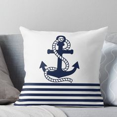 an anchor and rope on a white background throw pillow