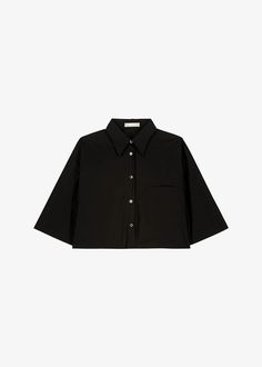 Odem Cropped Shirt - Black – The Frankie Shop Paris Store, Denim Suit, Paris Woman, Cropped Shirt, Leather Texture, Elbow Length Sleeve, Crop Shirt, Swimwear Accessories, Cotton Poplin