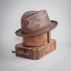 Soho | Mens Trilby Leather Fedora Hat – American Hat Makers Leather Fedora Hat, Classic Leather Fedora, Adjustable Leather Fedora, Classic Leather Fedora With Flat Brim, Classic Brown Hat With Waxed Finish, Brown Leather Brimmed Fedora, Adjustable Leather Fedora With Short Brim, Brown Leather Fedora Hat, Classic Leather Fedora With Curved Brim