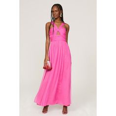 Pink chiffon (100% Polyester). A-line. Sleeveless. V-neck. Back zipper closure. 57" from shoulder to hemline. Imported. Adam Lippes, Pink Chiffon, Rent The Runway, Closet Designs, Halter Dress, Knot, Chiffon, V Neck, Zipper