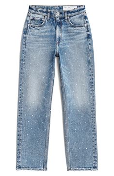 rag & bone Harlow Rhinestone Straight Leg Jeans | Nordstrom Sparkle Jeans, Bedazzled Jeans, Sequin Jeans, Rhinestone Jeans, Outfit Plan, Studded Jeans, Embellished Jeans, Upcycled Fashion, Rock On