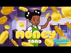 a cartoon character is surrounded by money