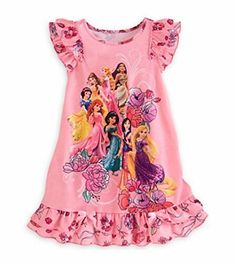 She'll love the colorful array of all her favorite Disney Princesses. Features Pocahontas, Mulan, Belle, Snow White and many more. Pretty pink floral tiered flutter sleeves. A coordinating hemline with pink satin bow accents. Of a cozy and breathable 100% polyester fabric.   Paypal Payments Accepted.   All purchases are mailed out within 2 business days of receipt of payment. Princess Nightgowns, Pink Pjs, Disney Princess Sofia, Princess Sofia The First, Girls Nightgown, Costume For Girls, Screen Art, Disney Pajamas, Girls Disney