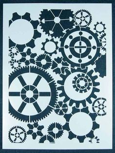 a black and white poster with gears on it