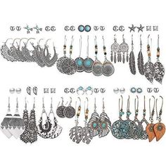 Jewelry For Birthday/Party/Christmas Gifts Color: Silver 36 Pairs Of Fashion Earrings. Includes Stud Earrings &Amp; Large Hoop Earrings &Amp; Drop Dangle Earrings Offer You A Variety Of Matching Options. Unique Vintage Style Makes Earrings More Eye-Catching And Charming. Each Pair Of Earrings Contains Different Popular Elements. The Earrings Set Is Mainly Made Of High-Quality Alloy Which Are Delicate, Non-Toxic And Environmental Friendly. Lightweight And Comfortable To Wear Bohemian Earrings Wit Turquoise Christmas, Unicorn Bag, Inlay Jewelry, Bronze Earrings, Designer Fashion Jewelry, Drop Dangle Earrings, Large Hoop Earrings, Bohemian Earrings, Large Earrings