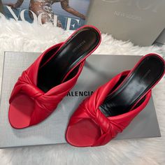 Balenciaga Womens Sandals Was Originally $795 Now $400. Red Pointed Toe Mules For Evening, Red Mules With Red Sole For Evening, Evening Red Mules With Red Sole, Elegant Red Mules With Sculpted Heel, Chic Red Mules For Party, Chic Red Party Mules, Red Summer Mules With Sculpted Heel, Red Mules With Padded Heel For Evening, Evening Red Mules With Padded Heel