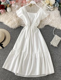 Lovely white short sleeve dress summer dressFabric: blendedColor: whiteSize(cm): S, M, L, XLS length 110 bust 84 waist 64M length 111 bust 88 waist 68L length 112 bust 92 waist 72&ltp&gtXL length 113 bust 96 waist 76&lt/p&gt&ltbr/&gt Fitted White Mini Dress With Cap Sleeves, White Fitted Mini Dress With Cap Sleeves, Chic Cap Sleeve Mini Dress For Summer, White A-line Midi Dress For Summer, Summer Midi Dress With Ruffles, Feminine Cap Sleeve Summer Dress, Short Sleeve Solid Color Midi Dress For Beach, Solid Color Short Sleeve Midi Dress For Beach, Summer Short Sleeve Solid Color Maxi Dress