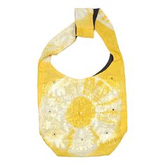 Lemon Yellow Mirror Work Shoulder Bag with Tie Dye and Embroidery Trendy Shoulder Hobo Bag For Festivals, Trendy Hobo Shoulder Bag For Festival, Hobo Bag For Summer Festivals, Yellow Canvas Shoulder Bag For Summer, Yellow Hobo Shoulder Bag For Summer, Summer Festival Hobo Shoulder Bag, Summer Festival Hobo Bag, Bohemian Yellow Shoulder Bag For Vacation, Yellow Hobo Shoulder Bag For Beach