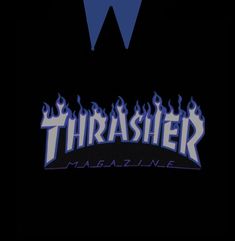 the logo for thrash magazine with flames coming out of it's back and on top