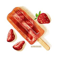 some strawberries and ice cream on a stick