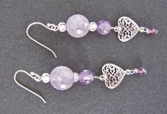 Purple Round Beads Jewelry For Valentine's Day, Purple Round Bead Jewelry For Valentine's Day, Lavender Round Jewelry With Faceted Beads, Silver Heart Jewelry With Gemstone Beads, Silver Heart-shaped Jewelry With Gemstone Beads, Silver Heart-shaped Gemstone Beads Jewelry, Lavender Faceted Beads Jewelry For Gifts, Lavender Jewelry With Faceted Beads For Gift, Elegant Heart-shaped Gemstone Bead Jewelry