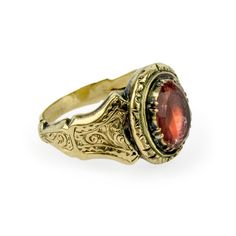 "This charming late Georgian or early Victorian ring centers on faceted foil backed rock crystal. Hand fabricated in 10k gold with delicate chased details. Currently a size 4.5 Measurements: 1/2\" north to south Weight: 2.7 grams Condition notes: one tiny chip and minor wear to the facets, some discoloration and crazing to the foil, no restorations. Care should be given to not to immerse in water." Antique 14k Gold Moonstone Wedding Ring, Antique 14k Gold Moonstone Ring Gift, Antique Yellow Gold Jewelry With Rose Cut Diamonds, Victorian Sapphire Ring With 17 Jewels In 14k Gold, Victorian 14k Gold Moonstone Ring For Anniversary, Yellow Gold Domed Rose Cut Diamond Jewelry, 14k Gold Domed Signet Ring With Gemstone, Antique Ceremonial Jewelry With Rose Cut Diamonds, Antique 14k Stamped Jewelry For Ceremonial Occasions