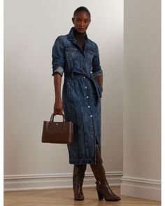 Lauren Ralph Lauren Petites Denim Belted Shirt Dress Dress Brown Boots, Long Sleeve Denim Dress, Denim Midi Dress, Denim Belt, Belted Shirt Dress, Lauren By Ralph Lauren, Ralph Lauren Denim, Ralph Lauren Long Sleeve, Denim Shirt Dress