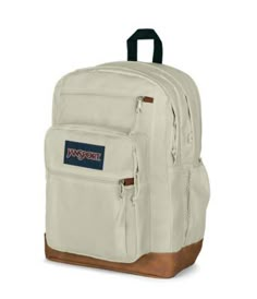 All the great features of our Big Student, plus a sleeve for a 15 inches laptop and synthetic leather base & trim. Classic Beige Backpack For School, Classic Beige School Backpack, Bookbags For College, Cute Jansport Backpacks, Backpacks Jansport, Jansport Backpacks, Jansport Backpacks Big Student, Backpack Jansport, Tan Backpack