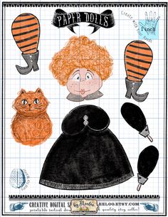 Paper Doll Halloween Hand Drawn Scary Digital Altered Art Digital 