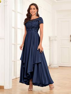 #color_Navy Blue Boho Mother, Short Wedding Gowns, Maxi Dress Elegant, Bride Groom Dresses, Blue Evening Gowns, Mother Of Bride Outfits, Mother Of Groom Dresses, Groom Dresses, Bride Groom Dress