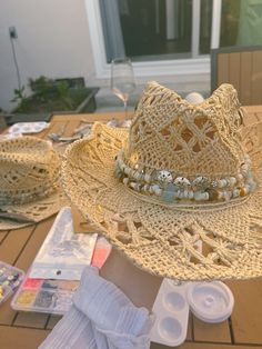 #coastal #coastalstyle #coastalcowgirl #coastalgrandaughter #cowgirl #cowgirlaesthetic #cowgirlhat #coastalcowboy #beading #crafting #summercraft #diy #summer #summervibes #summeraesthetic #beach Decorate Cowboy Hats Diy, Coastal Cowgirl Aesthetic, Costal Cowgirl, Cowgirl Bachelorette Parties, Last Toast On The Coast, Toast On The Coast, Cowgirl Bachelorette, Cowgirl Birthday, Cowgirl Aesthetic