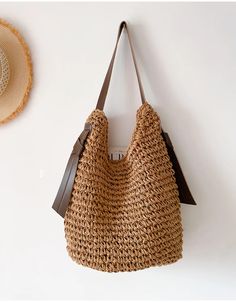 Elena Handbags Simple Straw Woven Shoulder Bag Brown Braided Rectangular Bag, Rectangular Braided Bag For Everyday, Casual Braided Tote Shoulder Bag, Everyday Rectangular Braided Bag, Eco-friendly Brown Braided Shoulder Bag, Braided Shoulder Bag For Vacation, Eco-friendly Braided Brown Bag, Eco-friendly Brown Braided Bag, Brown Crochet Travel Bag With Braided Details