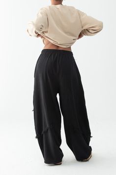 Comfy Black Bohemian Unisex Mid-crouth Flow Pants / Boho Lionsmane Harem Style Pants - Etsy Turkey Bohemian Relaxed Fit Parachute Pants For Loungewear, Black Hippie Pants For Spring, Black Baggy Bohemian Bottoms, Black Bohemian Harem Pants With Relaxed Fit, Black Bohemian Pants For Loungewear, Black Cotton Lagenlook Bottoms, Bohemian Black Relaxed Fit Bottoms, Black Lagenlook Cotton Bottoms, Black Bohemian Relaxed Fit Harem Pants