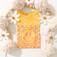 Toddler, Checkered Smiley Flower Shirt, Heather Yellow Gold Unisex Bella Canvas, Short Sleeve, Kids Top, Spring, Retro, Trendy, Groovy, Gift by TeesByDCo on Etsy Smiley Flower, Groovy Birthday, Best Of Luck, Camper Mug, Summer Retro, Valentine Special, Holiday Memories, Flower Shirt, Valentines Day Shirts