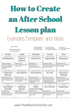 a lesson plan with the words how to create an after school lesson, and examples