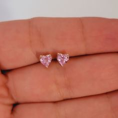 Heart Cut Earrings With Prong Setting As Gift, 14k Gold Heart Cut Birthstone Earrings, Pink Diamond Earrings Studs, Valentine's Day Round Heart Birthstone Earrings, Pink Diamond Stud Earrings, Heart-shaped Pink Sapphire Jewelry As Gift, Pink Sapphire Earrings Studs, Elegant Heart-shaped Pink Sapphire Jewelry, Pink Diamond Earrings