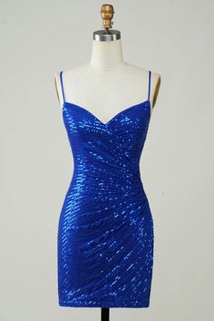 Sparkly Bodycon Spaghetti Straps Royal Blue Sequins Short Homecoming D – Buyishang Dresses Blue Hoco Dress, Dresses For Dances, Homecoming Inspo, Hoco Dress Ideas, Hoco Dress Inspo, Winter Formal Dress, Hoco Inspo, Hoco Ideas, Homecoming Dresses Sparkly