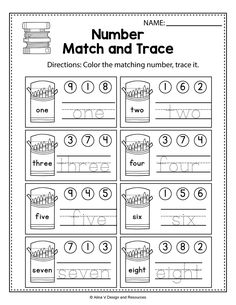 the number match and trace worksheet for preschool