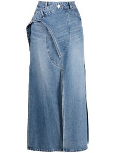 powder blue cotton logo patch to the rear front slit belt loops concealed fly and button fastening classic five pockets straight hem mid-length Utility Skirt, Logo Azul, Denim Wear, B Fashion, Designer Denim, Denim Jean Skirt, Denim Skirt Women, Power Dressing, Jeans Diy