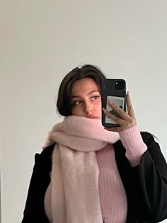 #pink #winter #scarf Big Winter Scarf Outfit, Pink Scarf Outfit Aesthetic, Pink Winter Scarf, Wool Scarf Aesthetic, Pink Scarf Aesthetic, Pink Scarf Outfit Winter, Scarf Aesthetic Outfit, Really Cold Winter Outfits, Pink Scarf Outfit