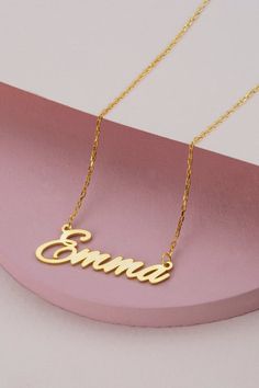 14k 18k 10k Solid Gold Cursive Name Necklace, Personalized Family Name Necklace, Custom Minimal Jewelry, Graduation Gift for Best Friend FEATURES• Solid Gold (real gold, not gold plated or gold filled material)• Gold Karat: 10K (417) - 14K (585) - 18K (750) (optional)• Pendant Height: 0.35 Inches (0.90 cm)• Pendant Width: depending on the text• Available Gold Color: Yellow gold, rose gold and white gold (optional)Wholesale requests are welcome.Our gold necklaces are perfect choice for a Christma Formal Yellow Gold Name Necklace With Initial Pendant, 14k Gold Initial Pendant Name Necklace For Formal Occasions, Formal 14k Gold Name Necklace With Initial Pendant, Classic Name Pendant Necklace, Personalized White Gold-plated Name Necklace, Dainty 14k Gold Custom Necklace For Personalized Gift, Dainty Custom 14k Gold Necklace For Personalized Gift, Gold Minimalist Name Necklace For Formal Occasions, Minimalist Gold Name Necklace For Formal Occasions