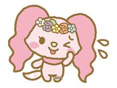 a cartoon girl with pink hair and flowers in her hair