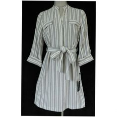 Tommy Hilfiger Women's Striped Belted Shirtdress Front Button Closures Matching Belt Ties At Waist Unlined 96% Polyester, 4% Elastane 8 - Armpit To Armpit 19"; Length 36" From Center Back To Hem 10 - Armpit To Armpit 20"; Length 36.5" From Center Back To Hem 12 - Armpit To Armpit 21"; Length 37" From Center Back To Hem Spring Day Out Dress With Roll-up Sleeves, White Shirt Dress With Tie Waist For Day Out, Spring Shift Shirt Dress For Work, Spring Office Shirt Dress With Placket, White Tie-waist Shirt Dress For Summer, White Placket Dress For Work, White Shirt Dress With Tie Waist For Summer, Spring Office Shirt Dress With Tie Waist, Spring Striped Shirt Dress For Work