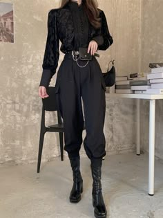 Size：Blouse One size: Shoulder widthï¼?7CM：Bust: 95CM: Sleeve-Length: 60CM: Length: 58CM Size：Pants S: Waist: 64cm(25.25"): Hip: 92cm(36.25"): Pants length:90cm(35.5") M: Waist: 68cm(26.75"): Hip: 96cm(37.75"): Pants length: 91cm(35.75") L: Waist: 72cm(28.25"): Hip: 100cm(39.5"): Pants length: 92cm(36.25") (Size Chart) ''= InchModels and measurement in a different way, goods size may be 1-3 cm error, belongs to the normal phenomenon Style Office Lady Material Polyester Fabric Type Polyester Cott Back To College Outfits, 00s Mode, College Outfit, Chique Outfits, Puff Sleeve Shirt, Pants Suit, Mode Inspo, Looks Chic, 가을 패션