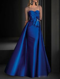 A-Line Party Dress Vintage Engagement Formal Evening Dress Illusion Neck Half Sleeve Floor Length Satin with Crystals Evening Dresses Online, Cheap Evening Dresses, Formal Evening Dress, Jumpsuit Elegant, Evening Gowns Elegant, Illusion Dress, Vestidos Vintage, Vintage Engagement, Chiffon Lace