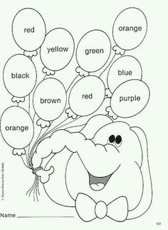 an orange coloring page with balloons and words