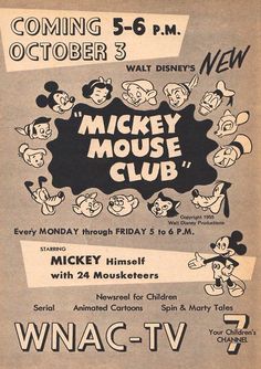 an old poster advertising mickey mouse club