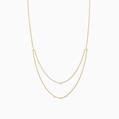 Add some gold layers to your look with our Layered Chain Vermeil Necklace. Crafted from 18k gold over sterling silver, this pre-layered necklace is an effortless, yet still elevated piece every jewelry collection needs. Did we mention it also has real, slightly included round-cut diamonds? Now you really need this gold necklace. Gold-tone Multi-strand Necklaces For Layering, Minimalist Double Strand Necklace With Double Chain, Elegant Gold-tone Chain Necklace For Layering, Delicate Double Chain Necklaces, Minimalist Gold-tone Double Chain Jewelry, Everyday Luxury Gold Plated Necklace With Delicate Chain, Timeless Gold Necklace With Delicate Chain, Elegant Double Strand Layered Necklace For Everyday, Timeless Gold Necklace For Everyday Elegance