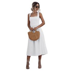 White Square Neck Midi Calf Dress White Square, Midi Dresses, Women Dresses, Square Neck, Dresses Midi, White Dress, Midi Dress, Womens Dresses, Square