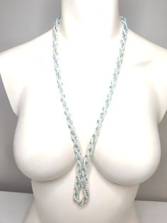 VINTAGE NECKLACE BLUE BEADS WHITE FAUX PEARLS BEADED BRAIDED Multi-strand Pearl Beaded Necklaces, Multi-strand Pearl Beaded Necklace, Double Strand Pearl Necklace With Beads, Blue Double Strand Beaded Pearl Necklace, Multi-strand Pearl Beaded Jewelry, Blue Pearl Beach Jewelry, Multi-strand Beaded Pearl Necklace, Adjustable Blue Pearl Drop Jewelry, Blue Pearl Drop Necklace With Round Beads