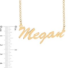 The style is in the spelling with this on-trend personalized necklace. Created in sterling silver with 14K gold plate, this elegant design showcases the name of your choice - between three and 10 characters in length - sculpted in a flowing script font. Polished to a bright shine, this moniker suspends centered along an 18.0-inch cable chain that secures with a spring-ring clasp. Classic Customizable Initial Pendant Necklace, Classic Name Pendant Necklace, Classic Pendant Necklace With Name, Customizable Gold Necklaces For Formal Occasions, Customizable Gold Necklace For Formal Occasions, Formal Personalized Initial Pendant Name Necklace, Customizable Gold Name Necklace For Formal Occasions, Customizable Signature Nameplate Jewelry, Classic Nameplate Necklace For Personalized Gift