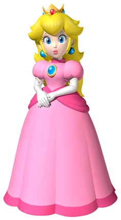 the princess peach from mario kart is wearing a pink dress and tiara with blue eyes