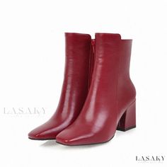 Lasaky - Easy-Pair Boots in Small Sizes Casual Winter Martin Boots With Block Heel, Casual Martin Boots With Block Heel For Winter, Red High Heel Winter Boots, Fall Red High Heel Mid-calf Boots, Red Ankle Martin Boots For Fall, Red High Heel Mid-calf Boots For Fall, Red High Ankle Mid-calf Boots For Winter, Red Mid-calf Boots With Round Toe For Winter, Casual Winter Boots With Square Toe