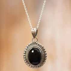 The only thing that comes close to the beauty and elegance of this splendid onyx gemstone is the exquisite silversmithing work of the bezel it is set in. Cast a mystic spell on everyone around you with this luxurious pendant necklace crafted from sterling silver and designed by Rakesh Rana in India, attracting protective energies. Dr Belongings, Obsidian Jewelry, Obsidian Necklace, Mystical Jewelry, Onyx Pendant, The Divine Feminine, Necklace Craft, Necklace Pendants, Onyx Gemstone