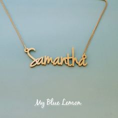 Order any word or name, for your new 18k gold plated Samantha style name necklace!A great gift for your little princess!!*Nameplate and chain are all solid sterling silver 925 with 18k gold plating.*The first capital letter of your small delicate nameplate is 0.4 Inches (1.0 cm tall) *Choose your chain length and chain style from the menus above!*Be sure to tell me the name or word that you would like in the NOTE TO SELLER section of your etsy checkout!I hand make all of my jewelry, please allow Everyday Nameplate Necklace With Names, Gold Plated Nameplate Necklace For Anniversary, Everyday Nameplate Name Necklace, Everyday Nameplate Necklace, Custom Name Gold Plated Necklace For Anniversary, Customizable Everyday Nameplate Necklace, Everyday Customizable Nameplate Necklace, Custom Name Gold-plated Necklace For Mother's Day, Customizable Gold Dainty Name Necklace