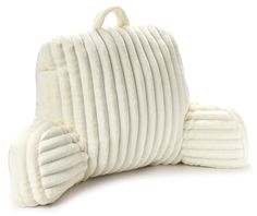 a white purse with pleated edges on the front and back sides, sitting upright against a white background